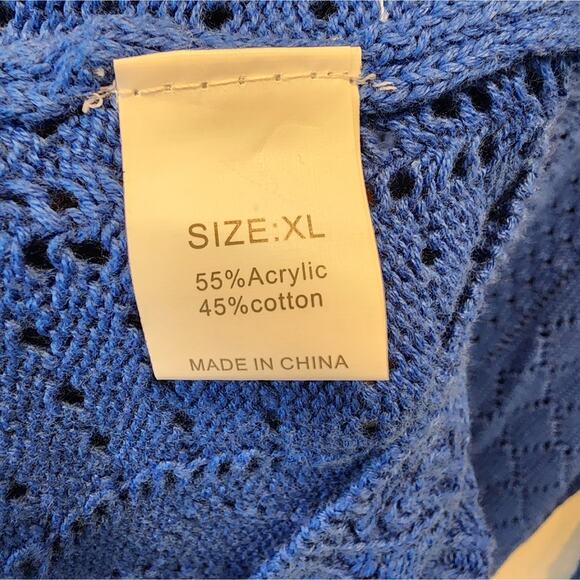 New Blue Crochet Knit Sweater Oversized Button Front Cardigan Size XL - Picture 5 of 8